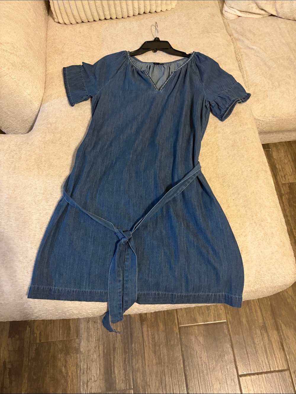 Denim-Style Blue Short Sleeve Tie-Waist Dress by Nautica medium